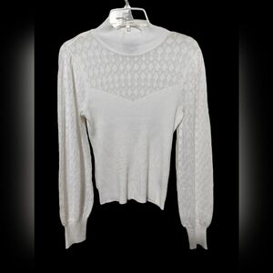 1712)Major Label Group White Junior Knit Long Sleeve Mock Neck Sweater Size L Jr